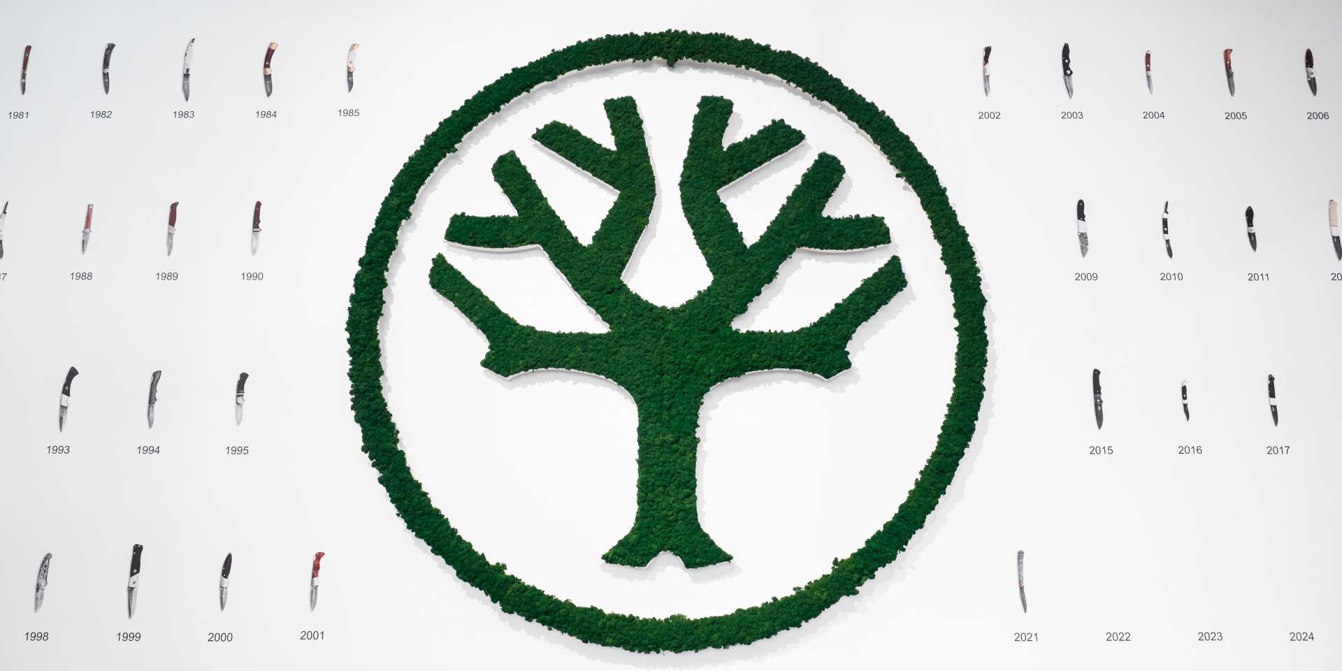 Mooslogo NATURADOR: Logo konturgefräster Baum begrünt mit blattgrünem Islandmoos